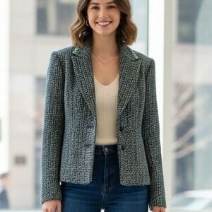 Travis Ayers Size 18 $100 Blue Teal Tweed Blazer Classic Academic Professor